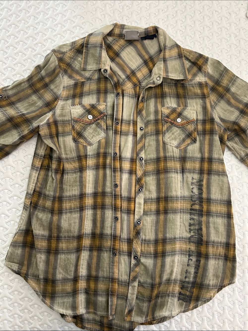 Harley-Davidson Olive, Mustard and Black Plaid Button-Down Shirt